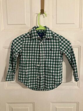 Ralph Lauren Green and White Plaid Button-Down Shirt for Kids